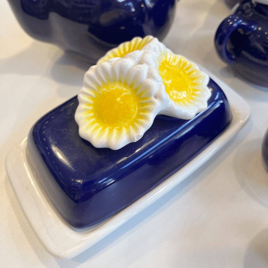 Conjunto de Café em Porcelana Azul - Margaridas