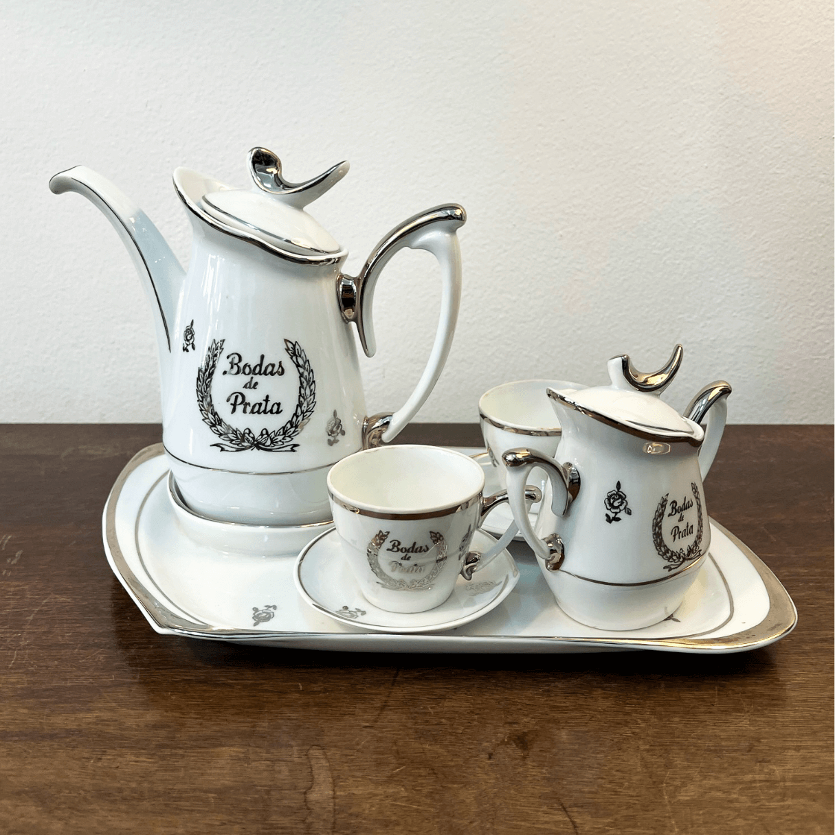 Jogo Café/Chá Bodas de Prata em Porcelana 4 peças