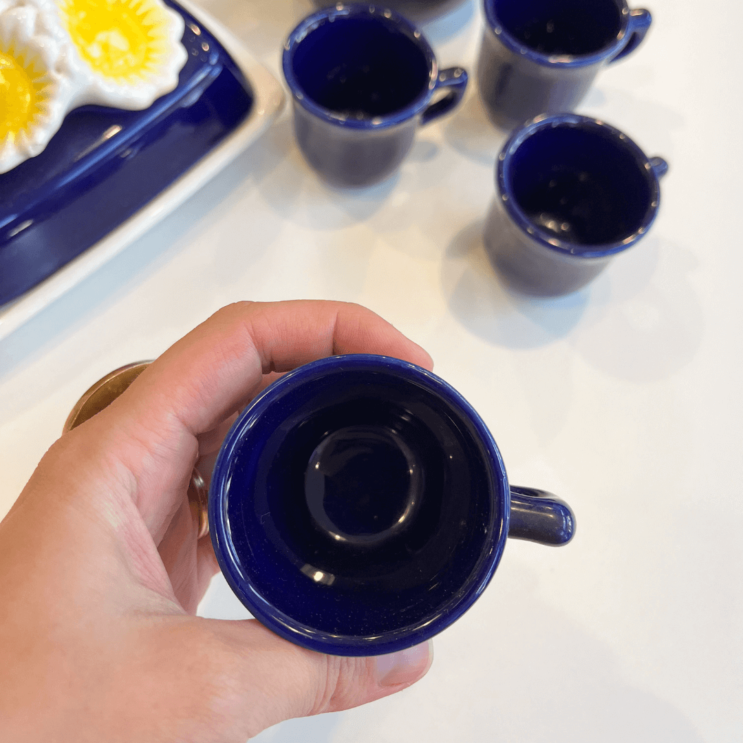 Conjunto de Café em Porcelana Azul - Margaridas