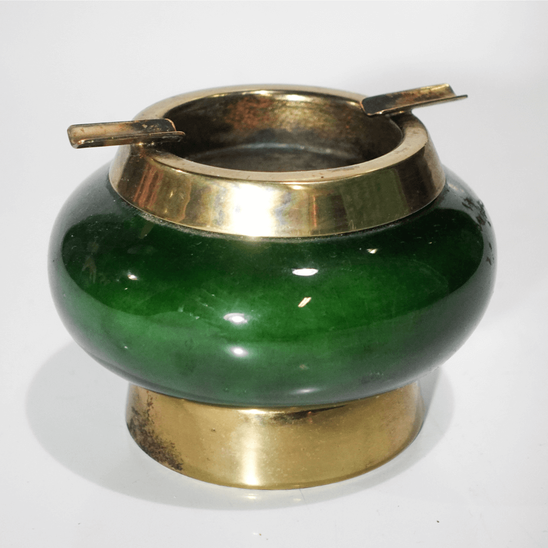 Cinzeiro Italiano - Design dos Anos 70 em Cerâmica e Latão Bronze