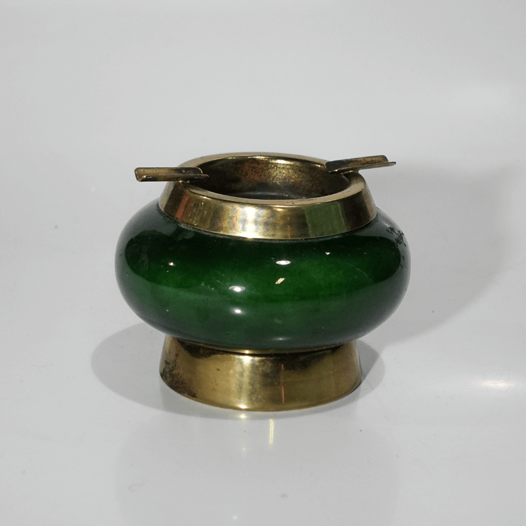 Cinzeiro Italiano - Design dos Anos 70 em Cerâmica e Latão Bronze
