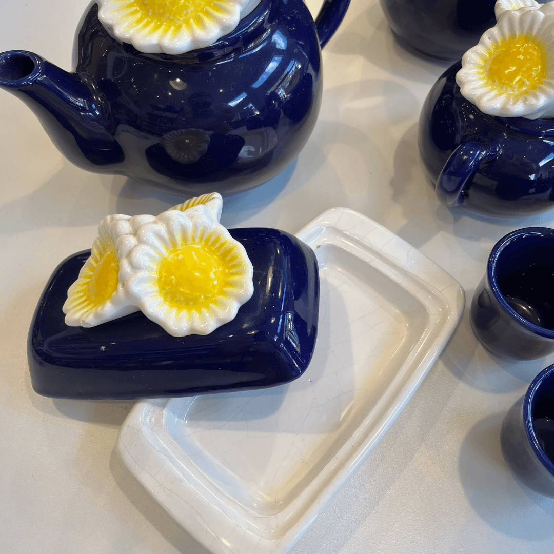 Conjunto de Café em Porcelana Azul - Margaridas