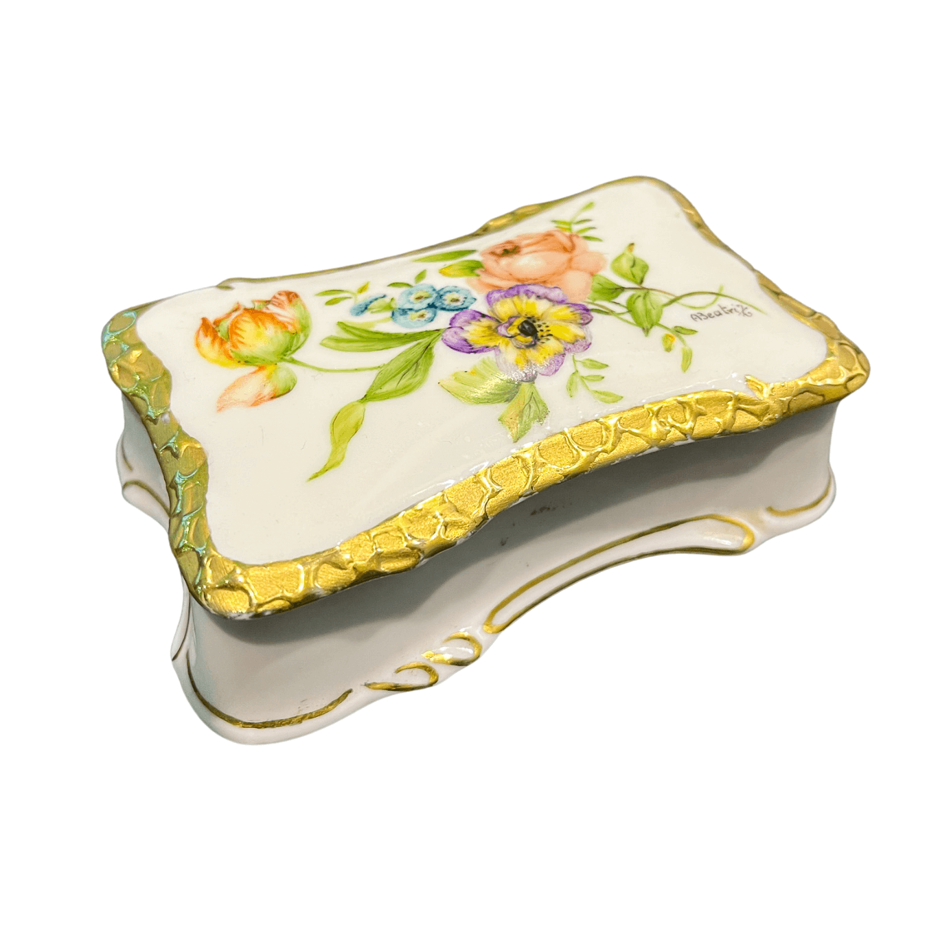 Porta Jóias Porcelana Teixeira com Motivos Florais