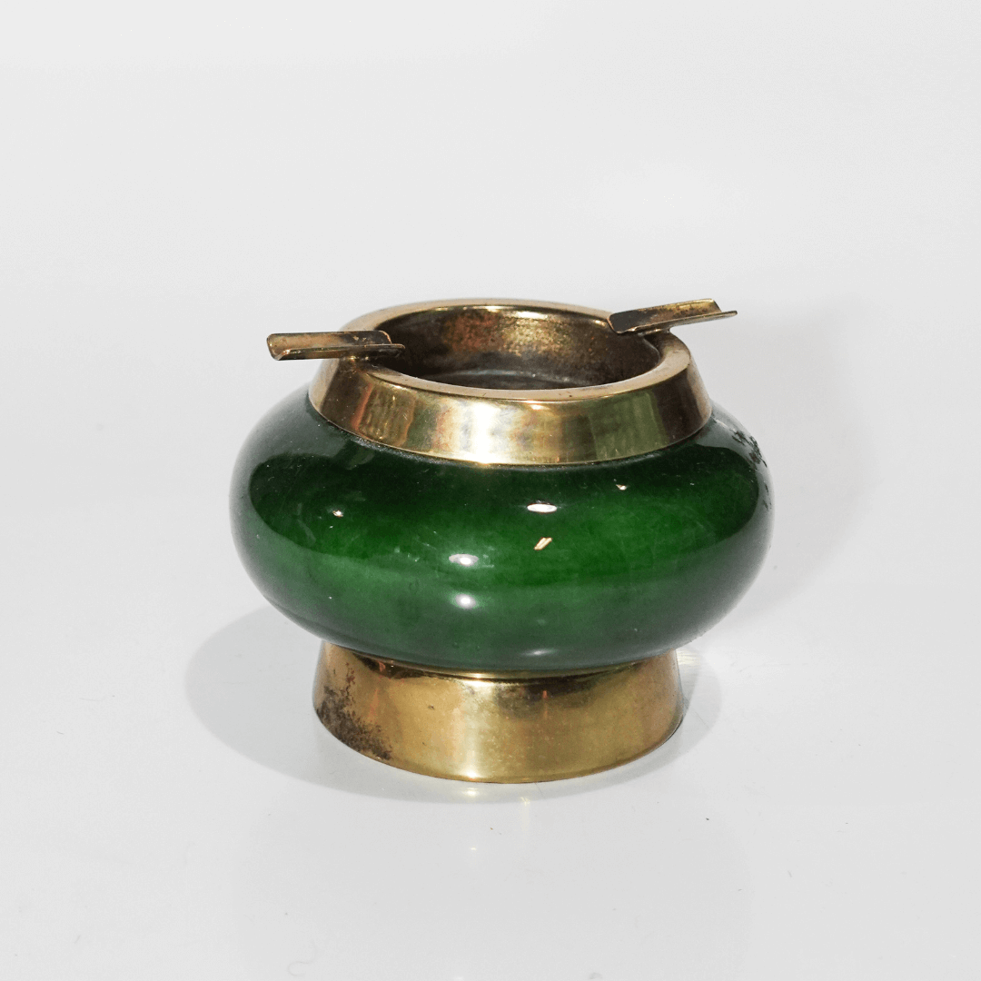 Cinzeiro Italiano - Design dos Anos 70 em Cerâmica e Latão Bronze
