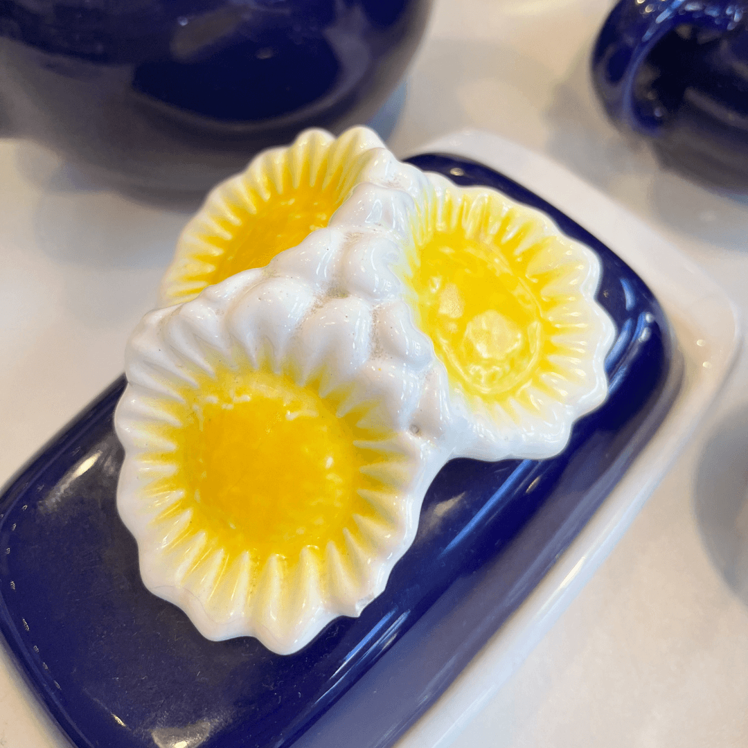 Conjunto de Café em Porcelana Azul - Margaridas
