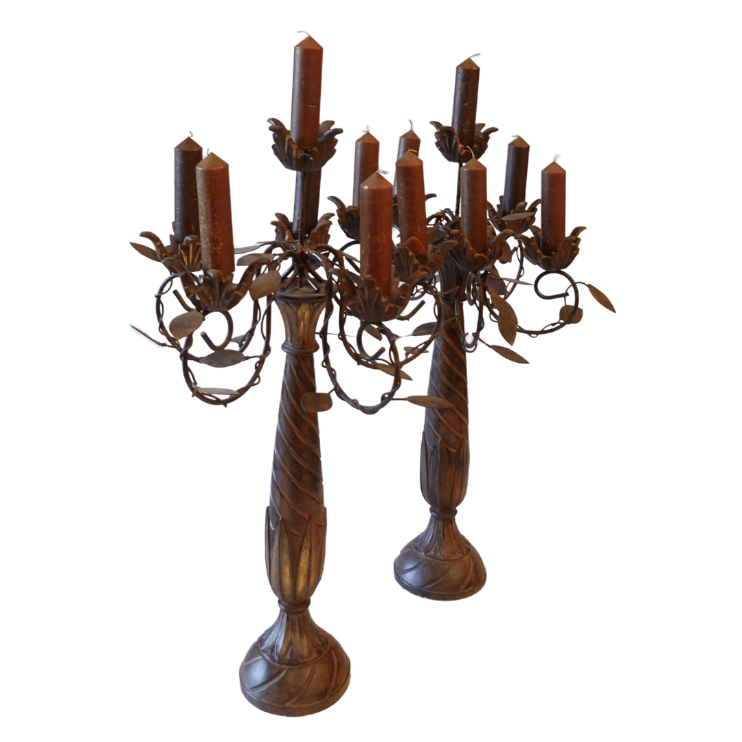 Par de Candelabros Antigos Grandes em Metal - Art Nouveau