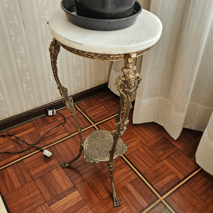 Mesa de Canto Vintage em Bronze e Pedra - Design Art Nouveau