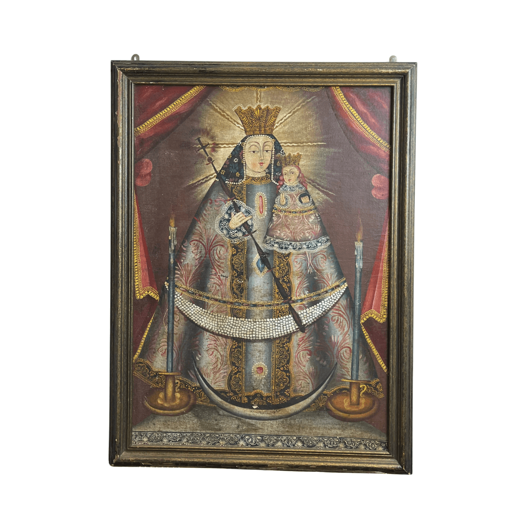 Cusquenho Emoldurado Vintage - Madonna e Criança