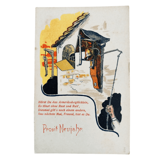 Cartão Postal Antigo Alemão de Ano Novo (Prosit Neujahr) - O Sino dos Pecadores