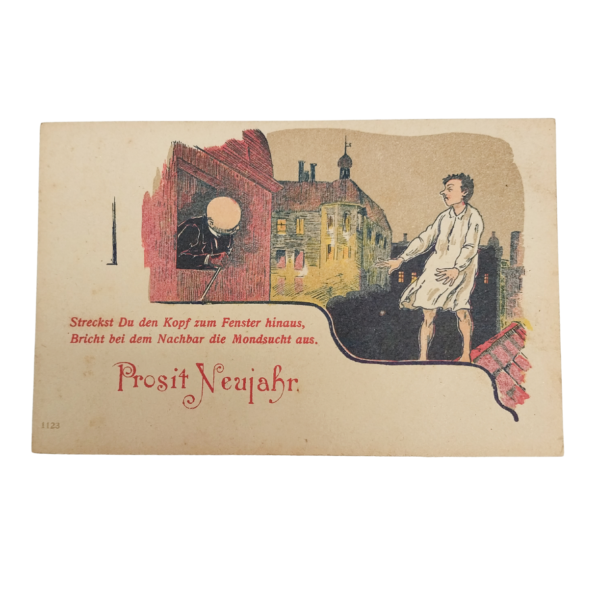 Cartão Postal Antigo Alemão de Ano Novo (Prosit Neujahr) - Vizinho