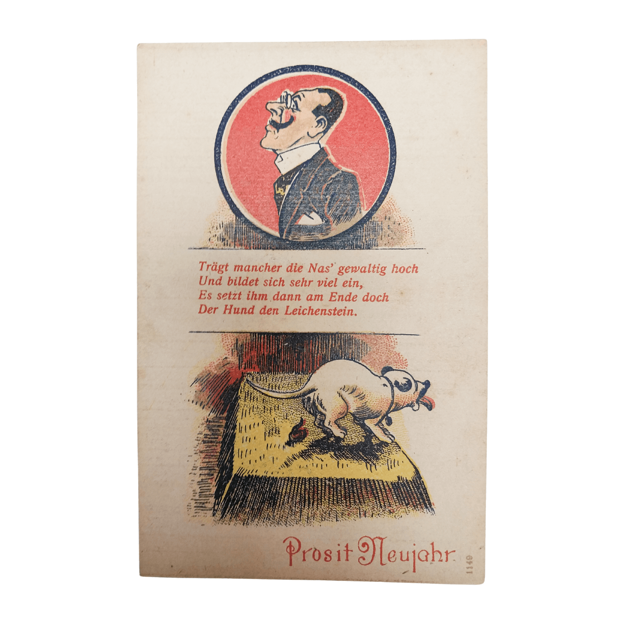 Cartão Postal Antigo Alemão de Ano Novo (Prosit Neujahr) - Cachorro