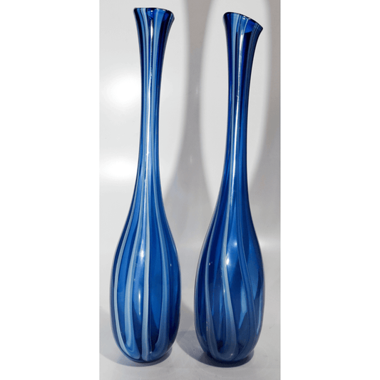 Par de Vasos de Murano Antigos em Tom Azul Rajado