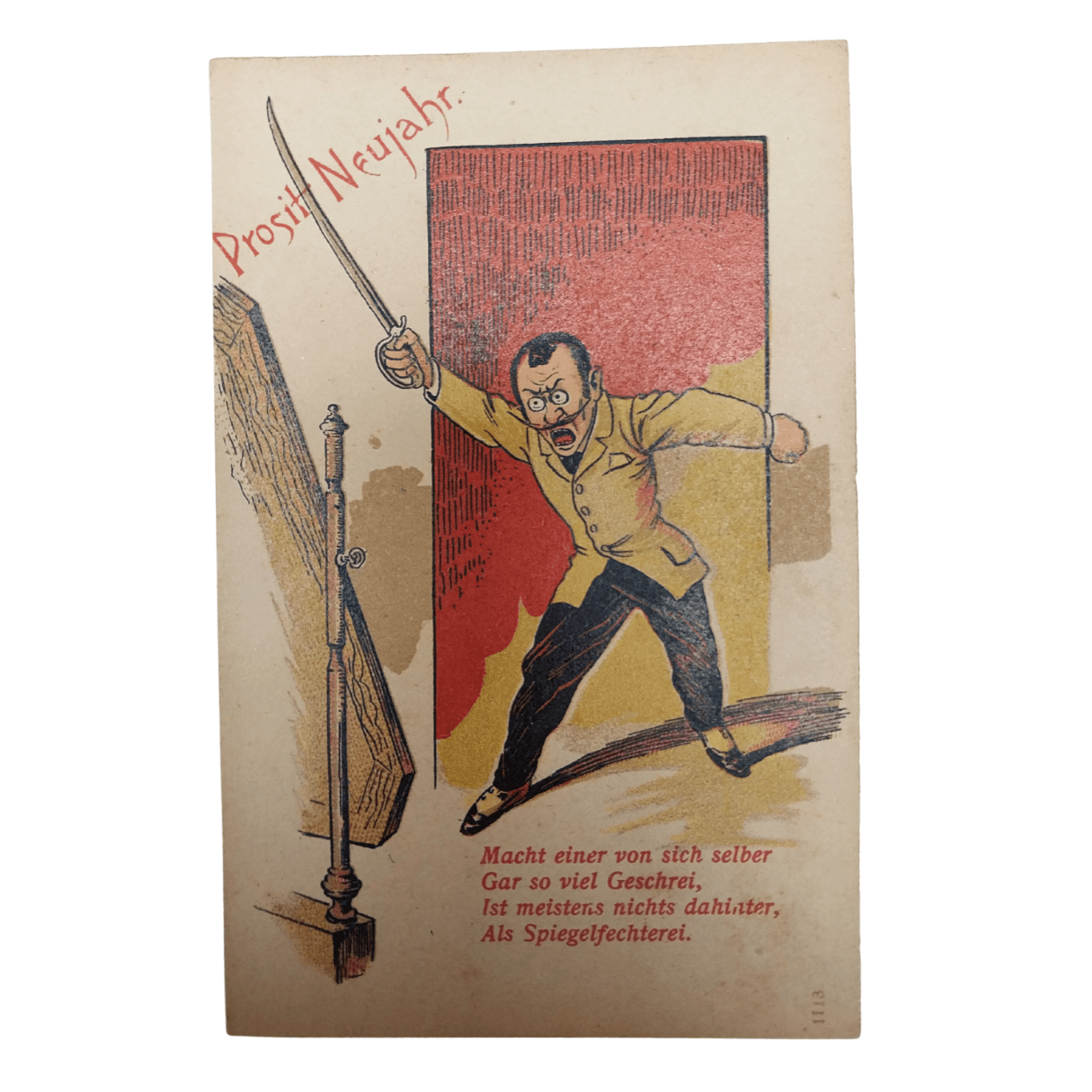 Cartão Postal Antigo Alemão de Ano Novo (Prosit Neujahr) - Espada