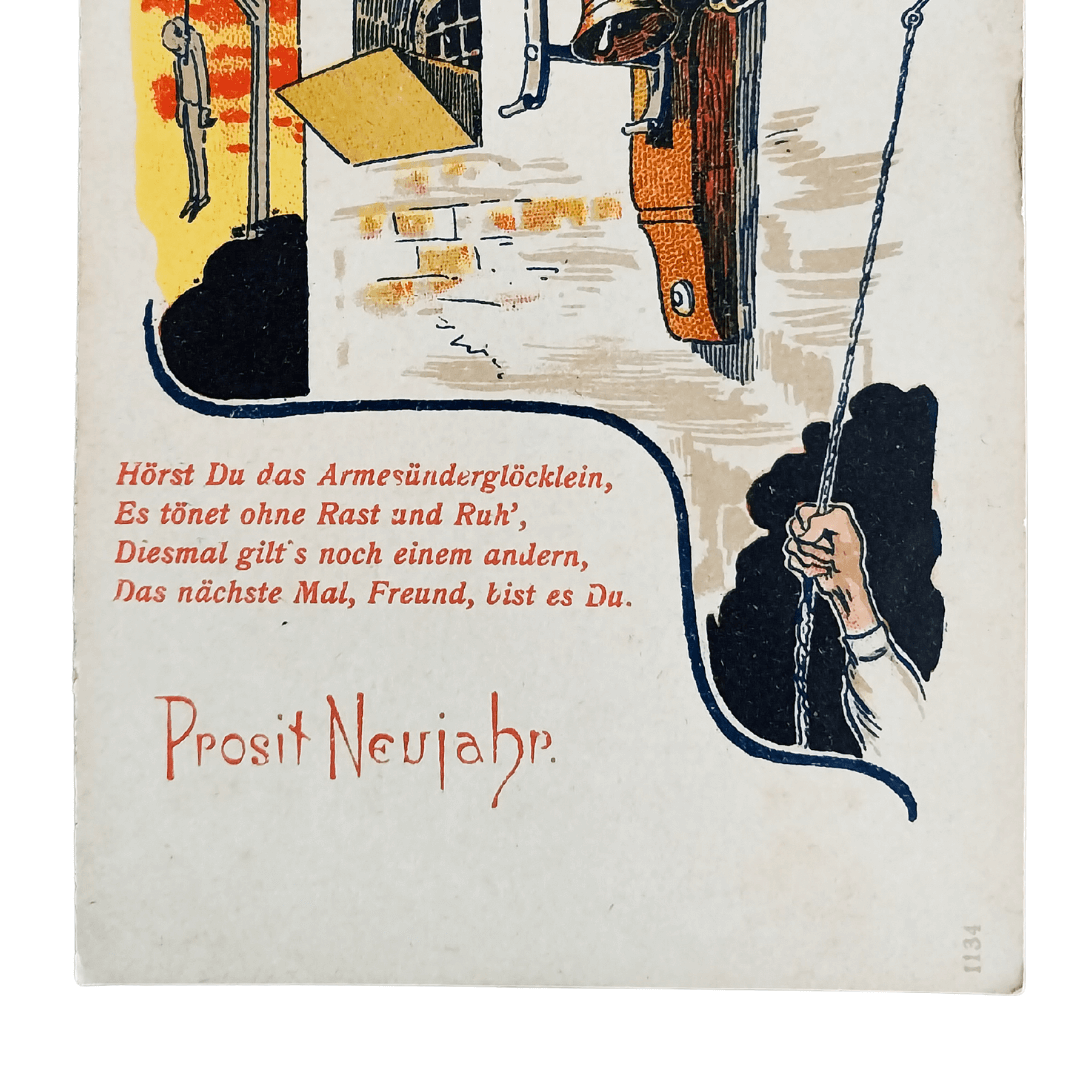 Cartão Postal Antigo Alemão de Ano Novo (Prosit Neujahr) - O Sino dos Pecadores