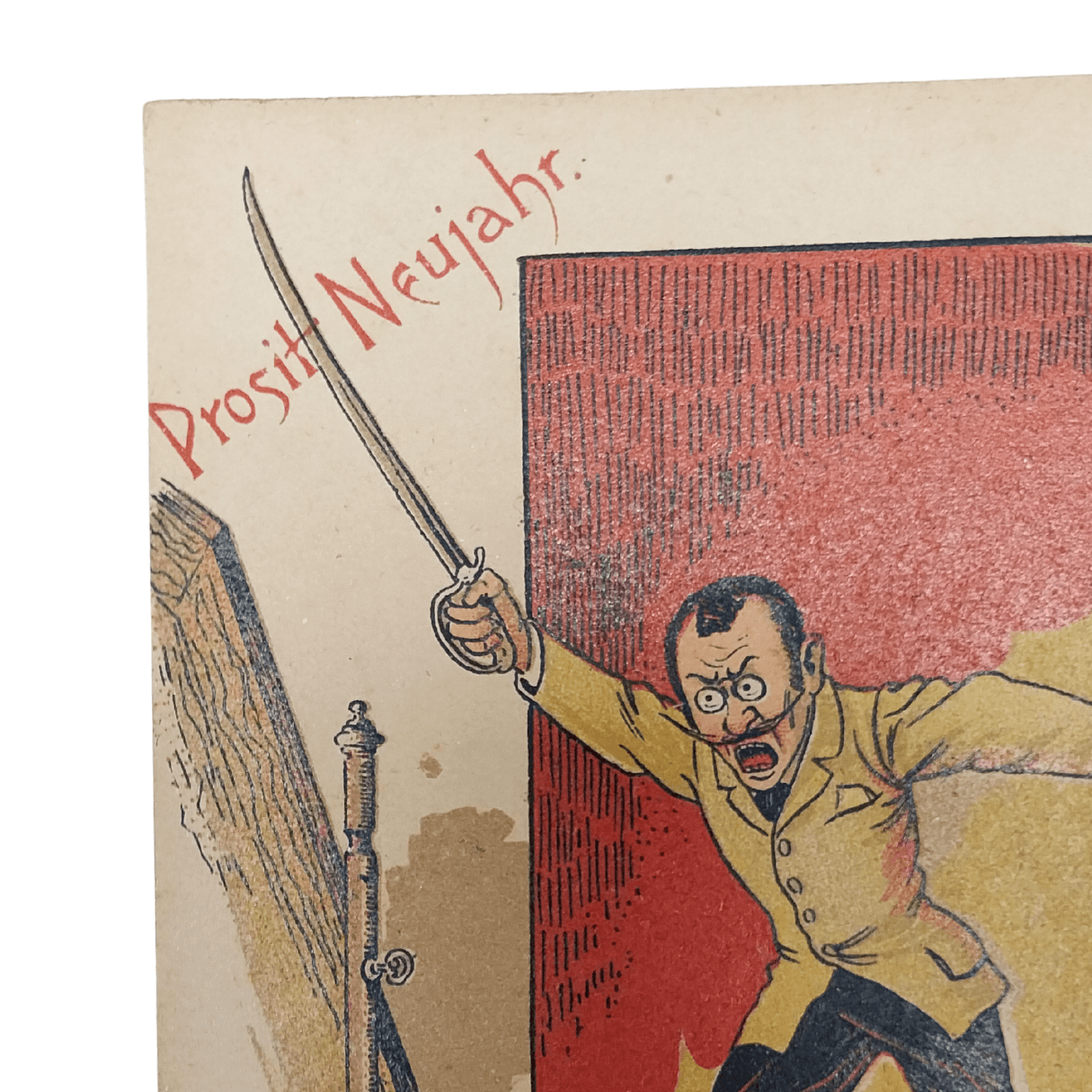 Cartão Postal Antigo Alemão de Ano Novo (Prosit Neujahr) - Espada