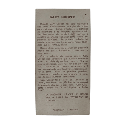 Cartão Colecionável Propaganda anos 1950 Sabonete Lever - Gary Cooper