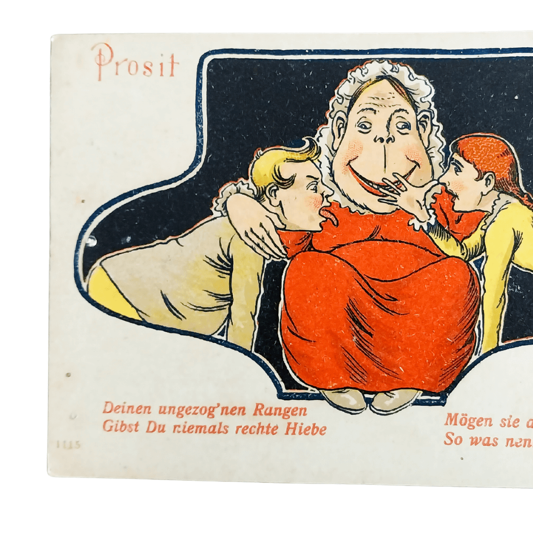 Cartão Postal Antigo Alemão de Ano Novo (Prosit Neujahr) - Crianças Atrevidas