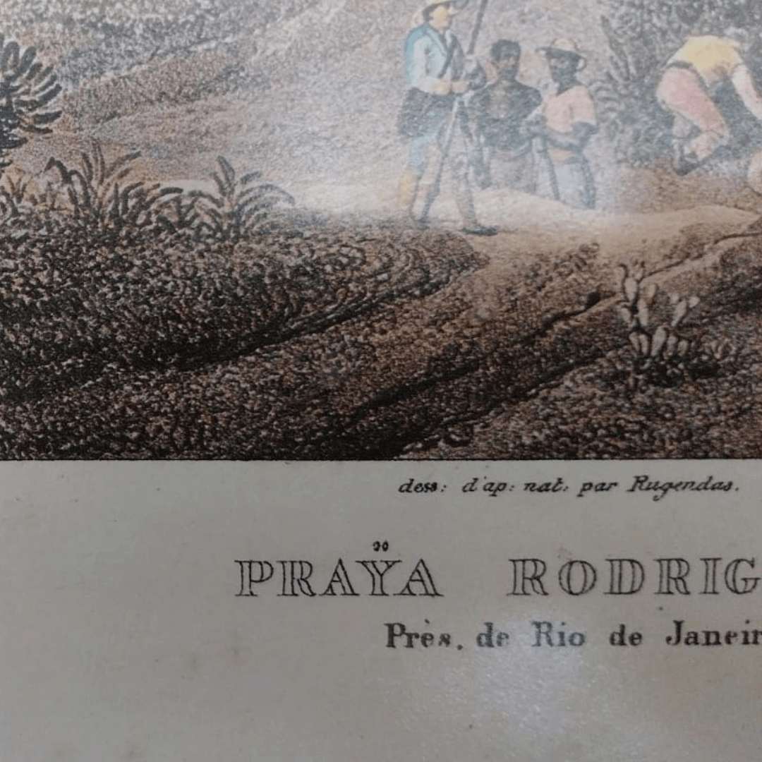 Litogravura "Praya Rodrigues", Rio de Janeiro - com Moldura Clássica