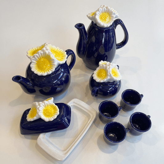 Conjunto de Café em Porcelana Azul - Margaridas