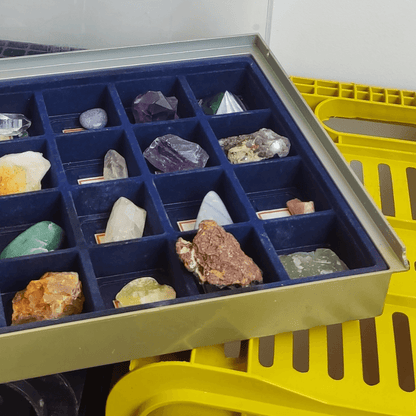 Caixa com Cristais, Pedras e Conchas Colecionáveis