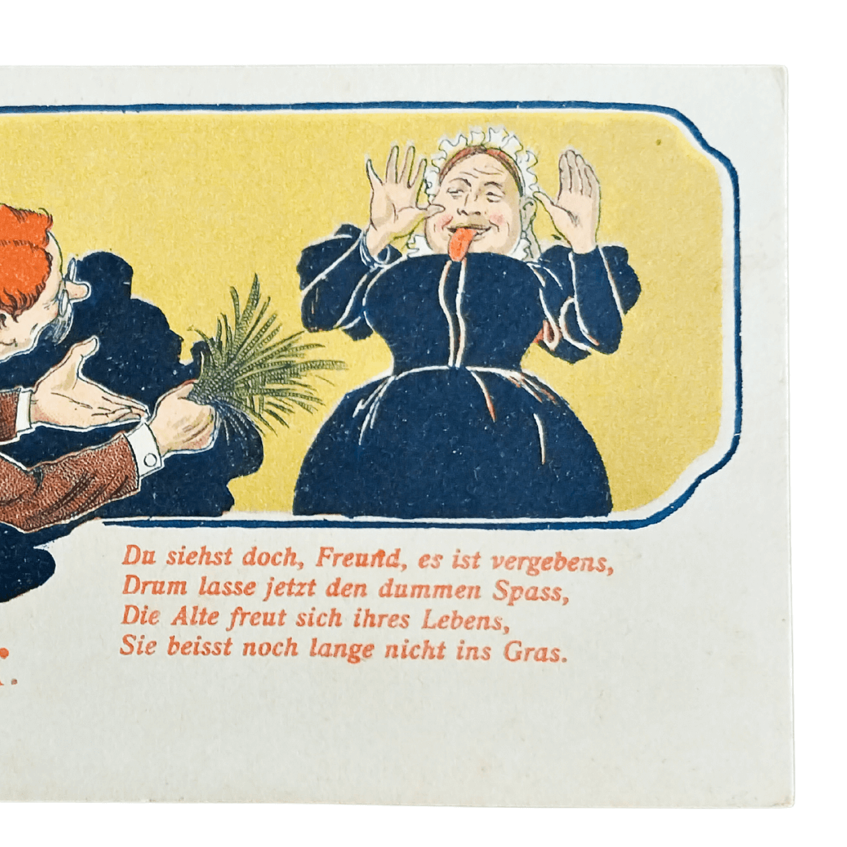 Cartão Postal Antigo Alemão de Ano Novo (Prosit Neujahr) - Velha e a grama