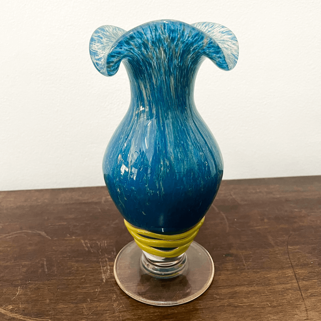 Vaso de Vidro Azul Degradê Flor