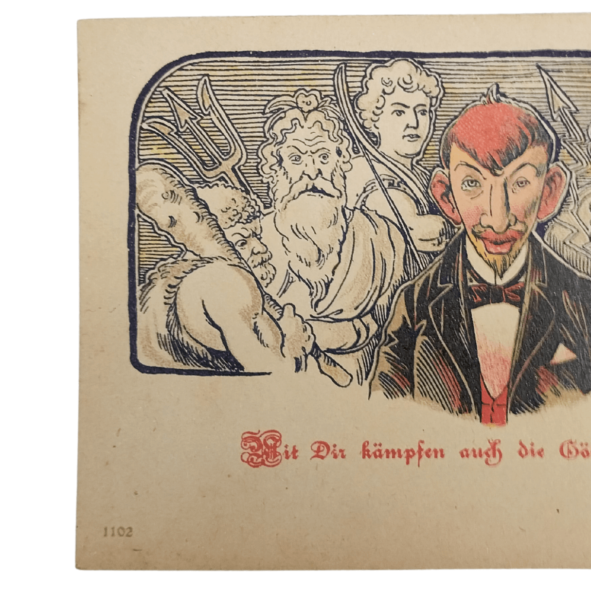 Cartão Postal Antigo Alemão de Ano Novo (Prosit Neujahr) - Deuses