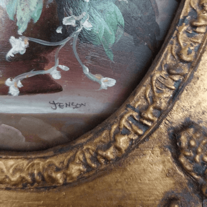 Pintura Francesa óleo sobre Madeira - Quadro Floral Emoldurado