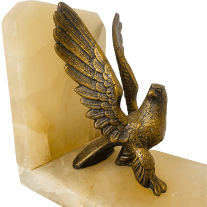 Aparador de Livros Vintage em Alabastro e Águias em Bronze