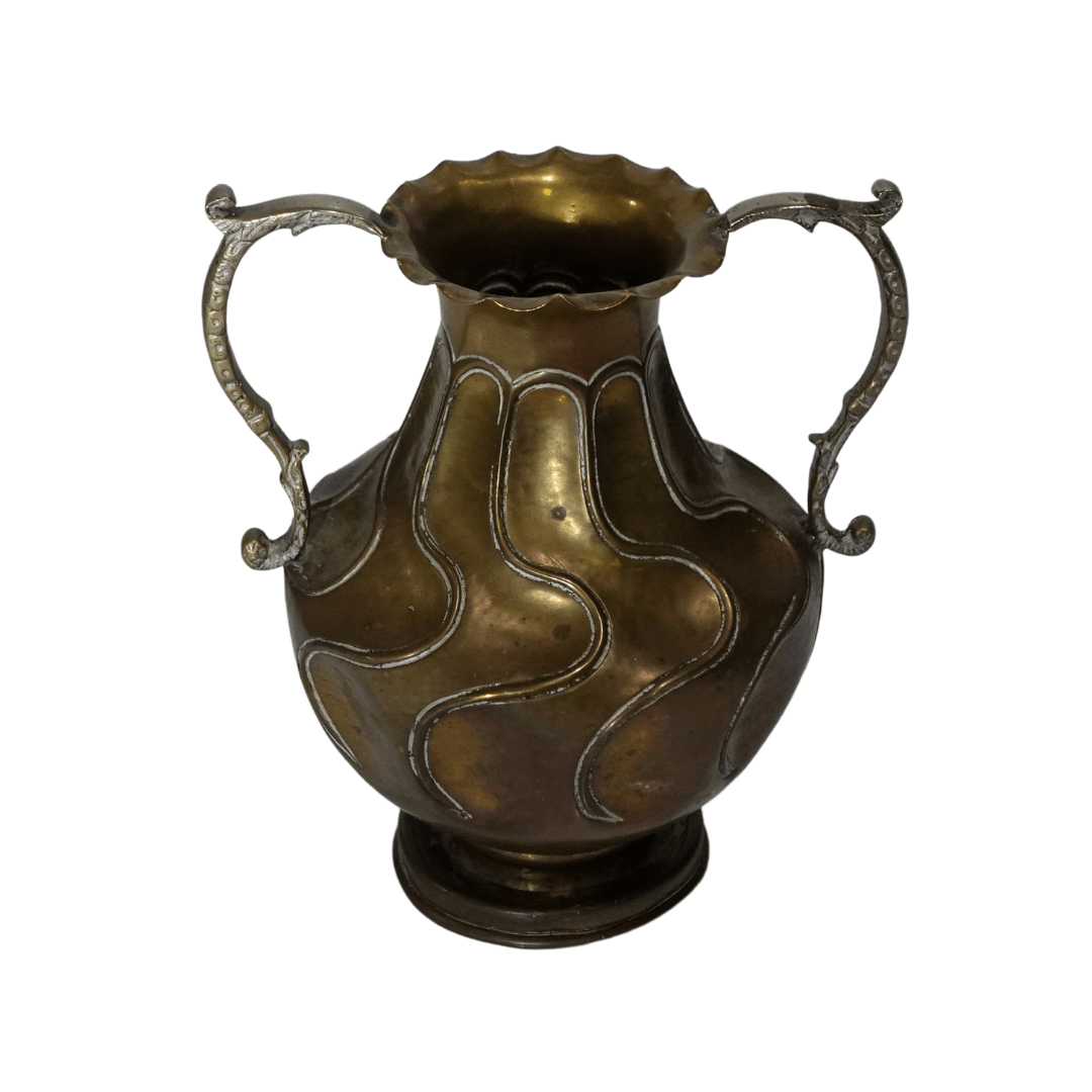 Vaso Ânfora Antigo em Bronze Latão - Linhas Contorcidas de Linguagem Orgânica