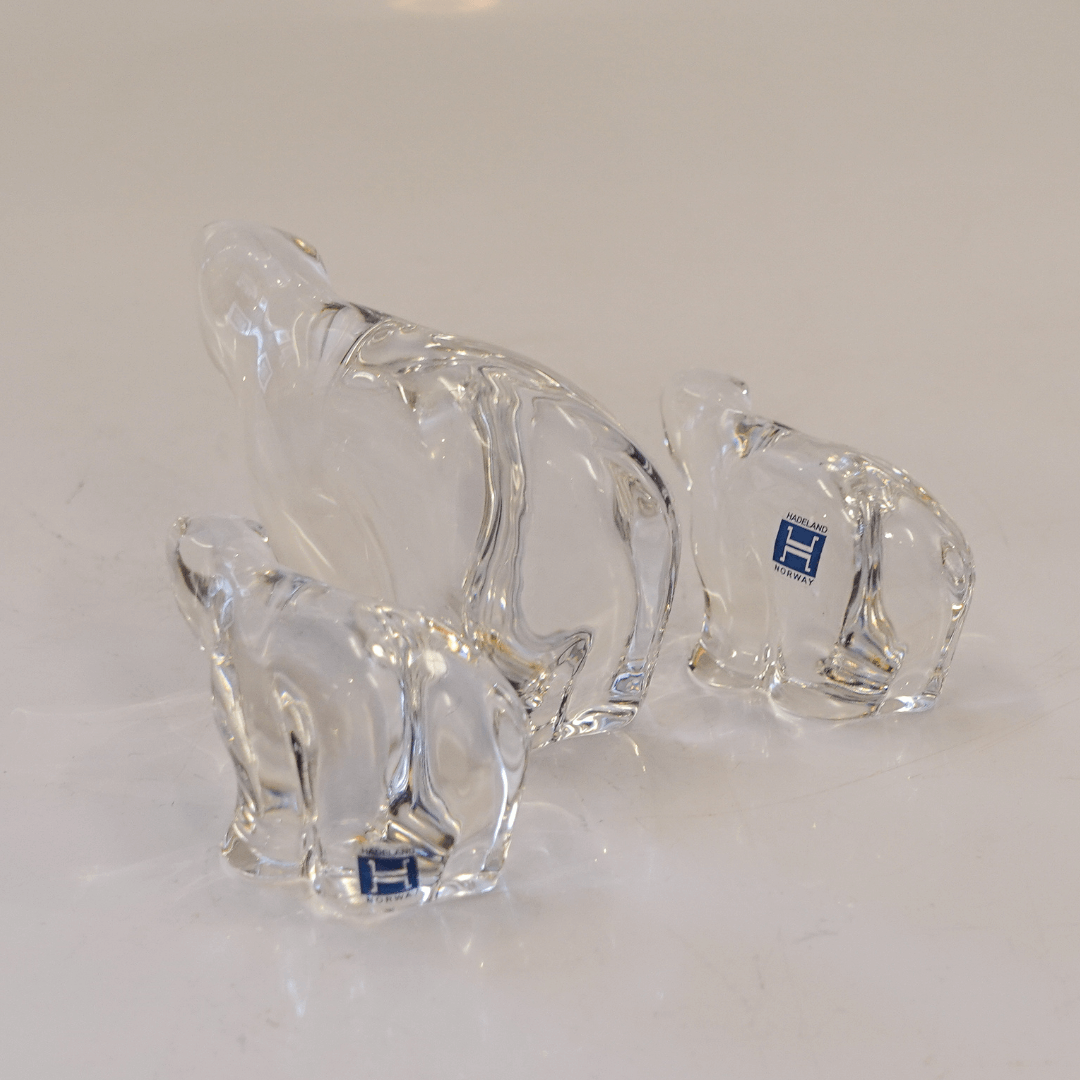 Trio de Ursos Polares de Vidro Hadeland Glassverk