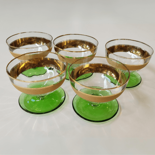 Conjunto de Taças de Sobremesa Vintage Verde com Dourado