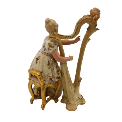 Escultura Antiga Européia em Porcelana - Harpista