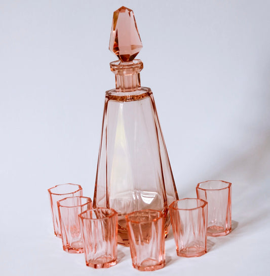 foto Conjunto de Licor 1970 em Cristal Rosé 