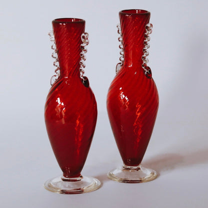 par de vasos em murano vermelho de 1960