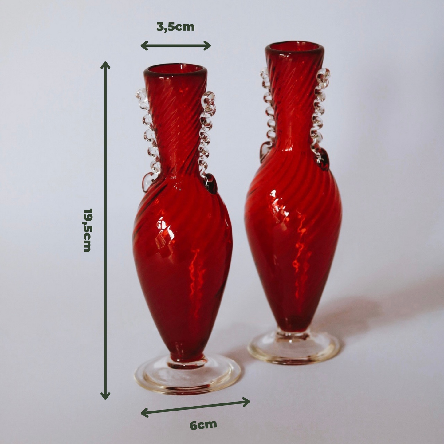 par de vasos em murano vermelho de 1960 medidas